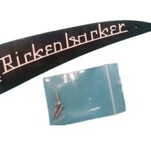 BLACK RICKENBACKER TRUSS ROD COVER WITH RAISED WHITE LETTERS WITH 3 SCREWS